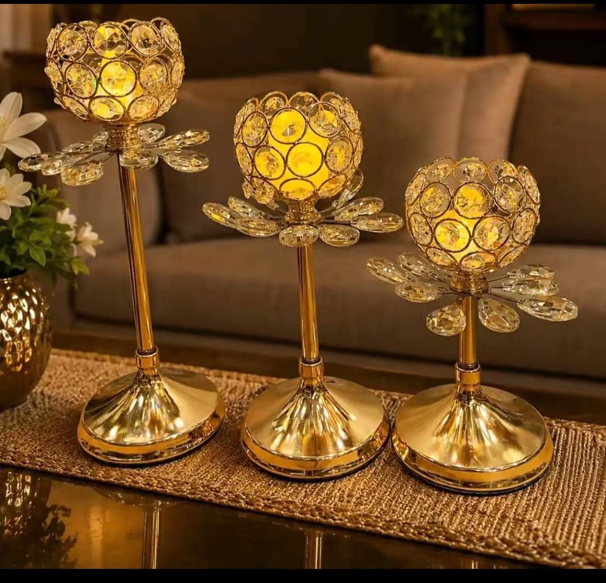 Luxury Beaded Crystal Candle Stand for Home Decor 3p set