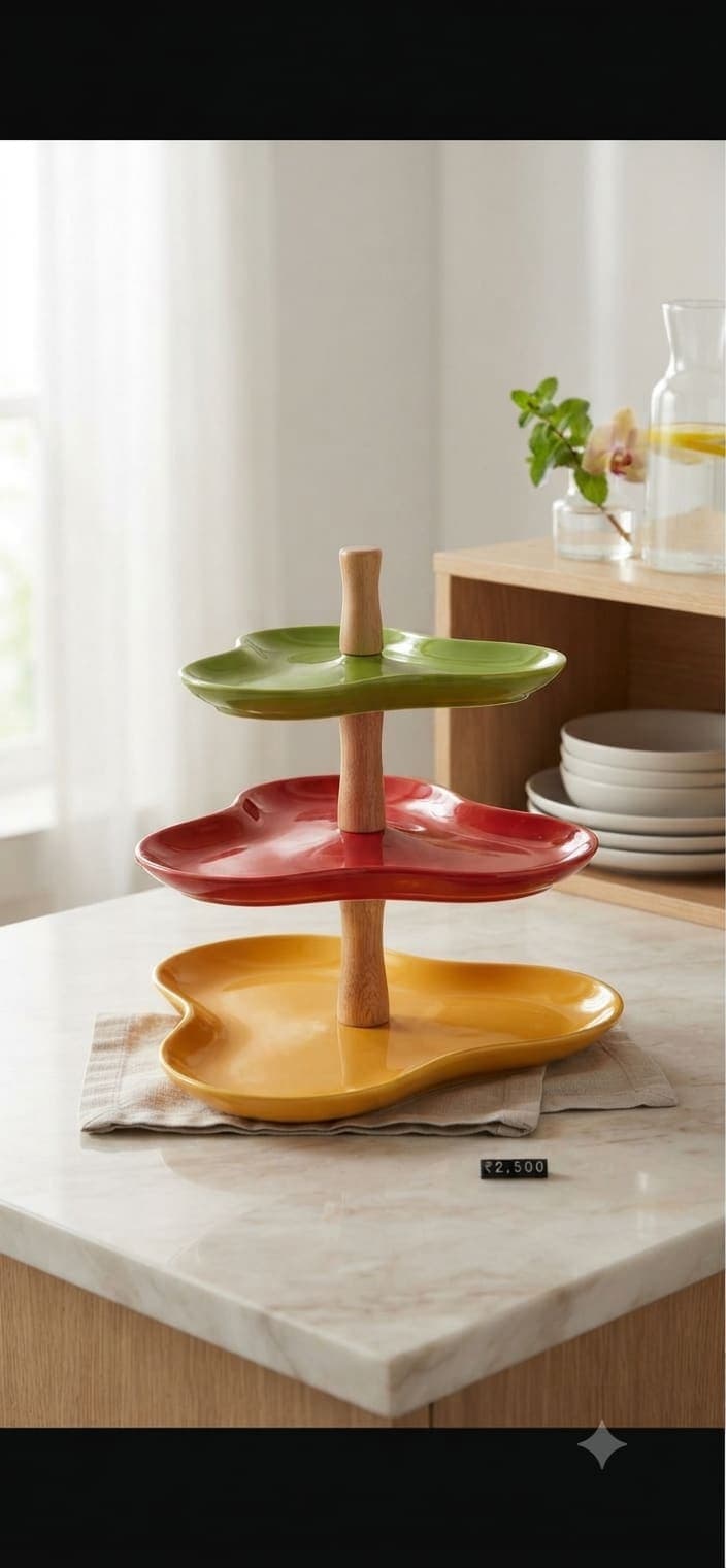 Tri-Color Ceramic 3-Tier Serving Stand