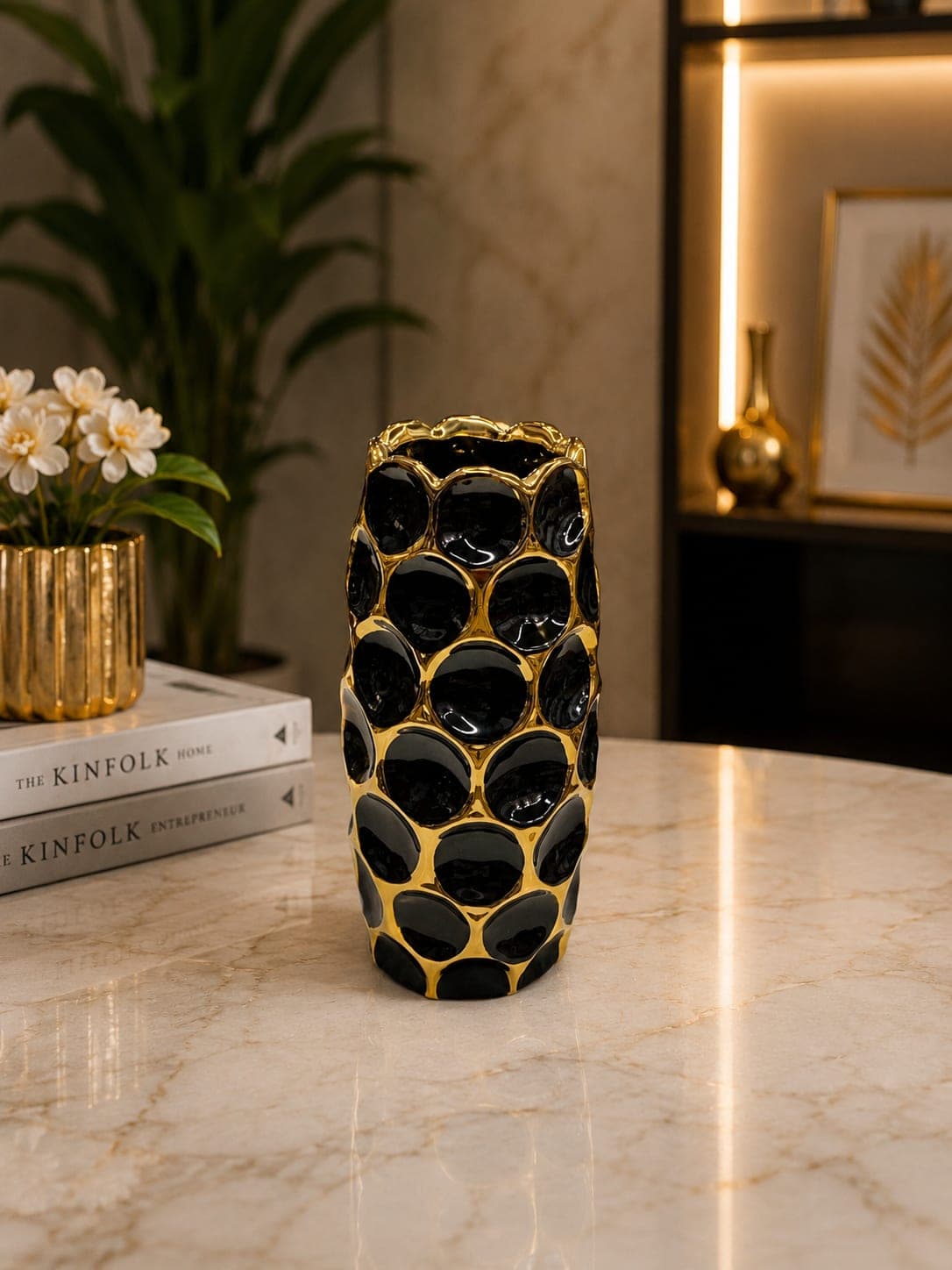 Luxury Black & Gold Ceramic Flower Vase