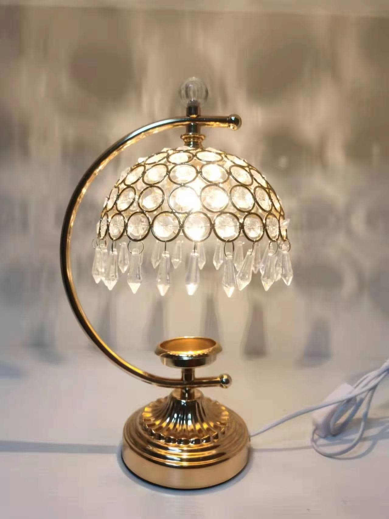 Golden Crystal Drops Arch Table Lamp Showpiece)